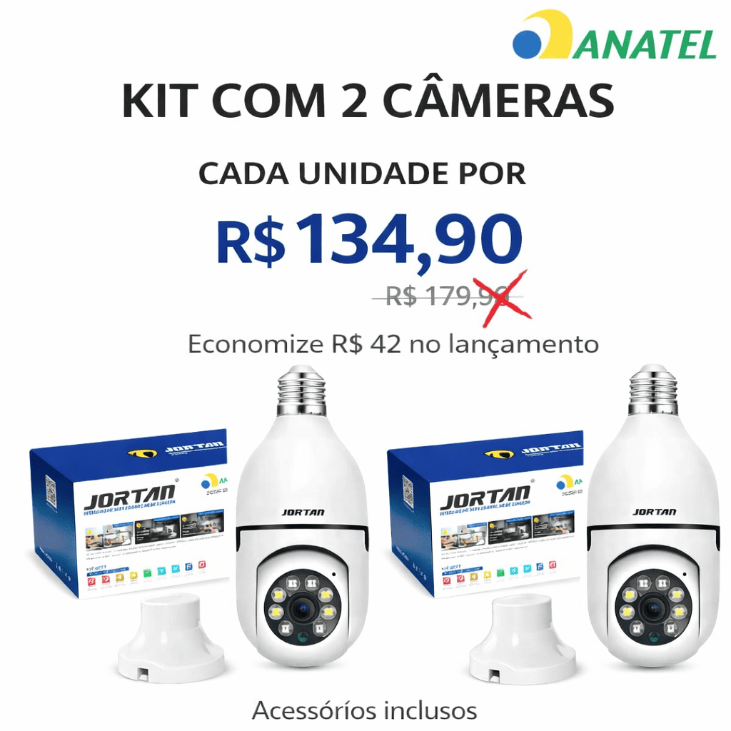 Câmera de Segurança Wi-Fi Jortan 360° Visão Noturna - 1 ano de Garantia