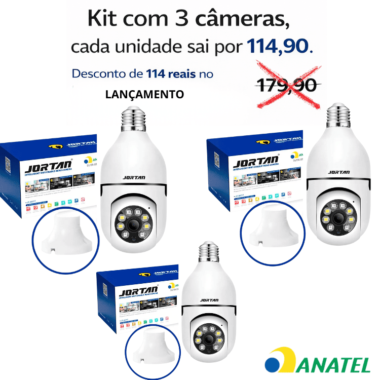 Câmera de Segurança Wi-Fi Jortan 360° Visão Noturna - 1 ano de Garantia